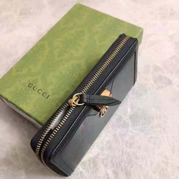 Gucci Women Gucci Diana Continental Wallet Double G Black Leather Bamboo Detail (8)