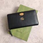 Gucci Women Gucci Diana Continental Wallet Double G Black Leather Bamboo Detail - Bild 4