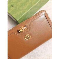 Gucci Women Gucci Diana Continental Wallet Double G Brown Leather Bamboo Detail