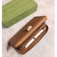 Gucci Women Gucci Diana Continental Wallet Double G Brown Leather Bamboo Detail