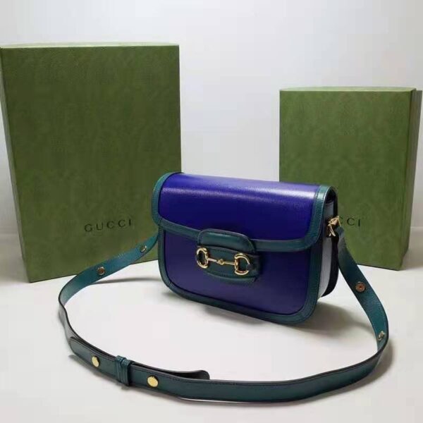 Gucci Women Gucci Horsebit 1955 Small Shoulder Bag Blue Leather (10)