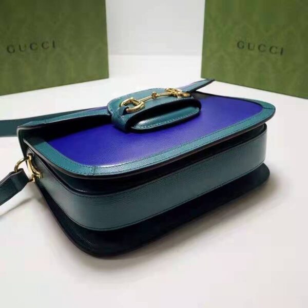 Gucci Women Gucci Horsebit 1955 Small Shoulder Bag Blue Leather (12)