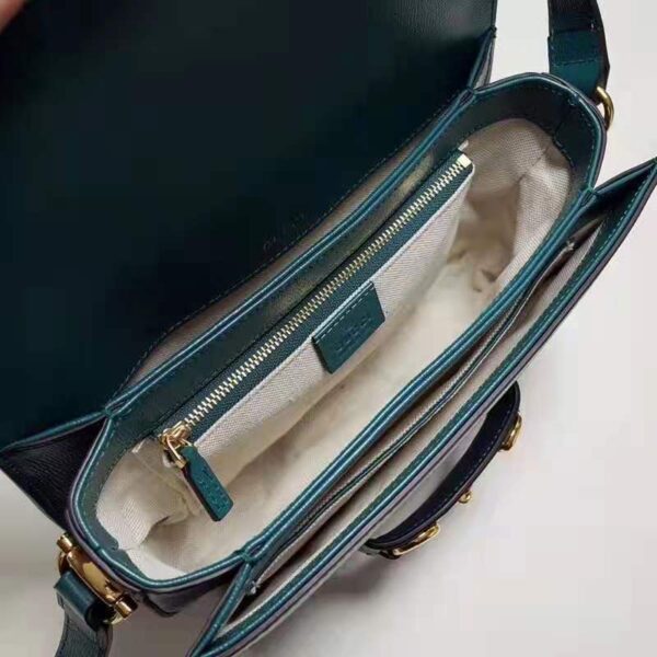 Gucci Women Gucci Horsebit 1955 Small Shoulder Bag Blue Leather (13)
