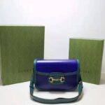 Gucci Women Gucci Horsebit 1955 Small Shoulder Bag Blue Leather - Image 2