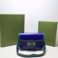 Gucci Women Gucci Horsebit 1955 Small Shoulder Bag Blue Leather