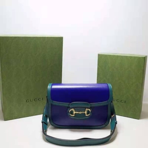Gucci Women Gucci Horsebit 1955 Small Shoulder Bag Blue Leather (7)