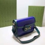Gucci Women Gucci Horsebit 1955 Small Shoulder Bag Blue Leather - Image 4