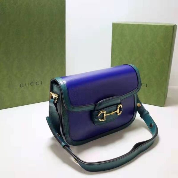 Gucci Women Gucci Horsebit 1955 Small Shoulder Bag Blue Leather (8)