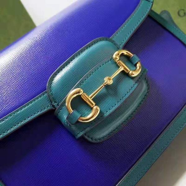 Gucci Women Gucci Horsebit 1955 Small Shoulder Bag Blue Leather (9)