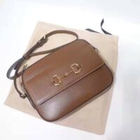 Gucci Women Gucci Horsebit 1955 Small Shoulder Bag Brown Textured Leather