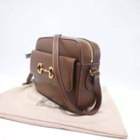 Gucci Women Gucci Horsebit 1955 Small Shoulder Bag Brown Textured Leather