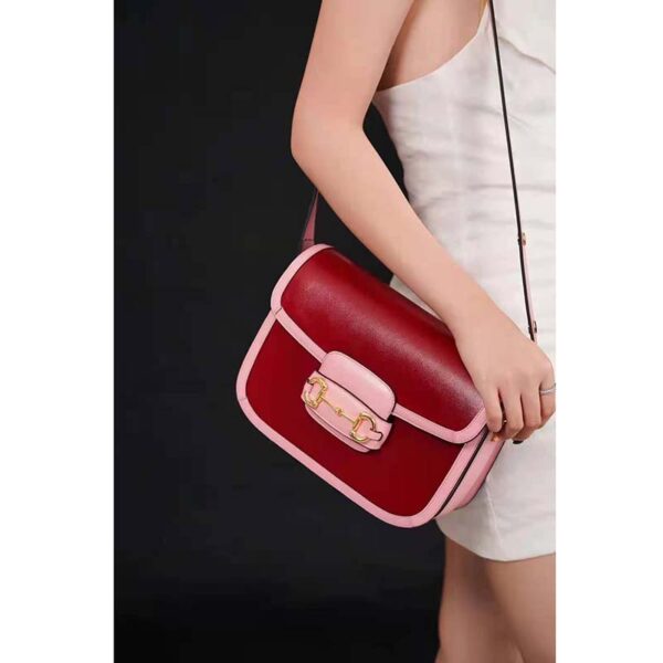 Gucci Women Gucci Horsebit 1955 Small Shoulder Bag Dark Red Leather (13)