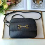Gucci Women Gucci Horsebit 1955 Small Shoulder Bag Black Textured Leather – Image 3