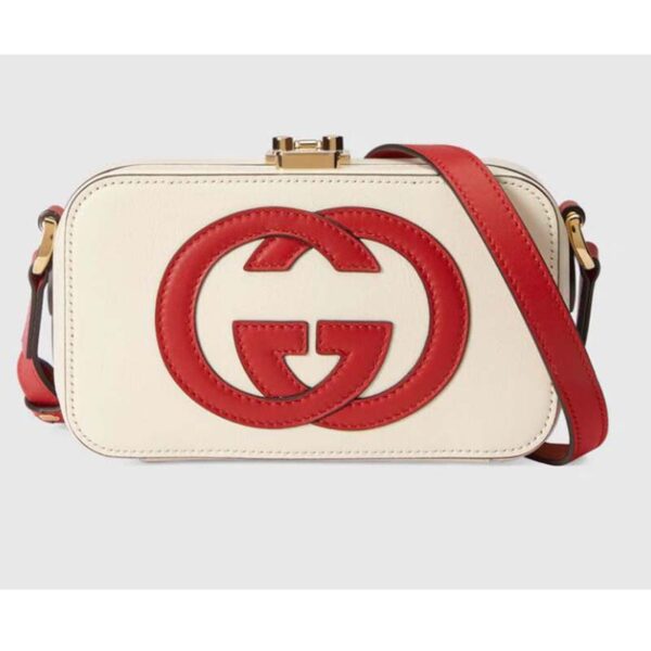 Gucci Women Interlocking G Mini Bag White and Red Leather Interlocking G