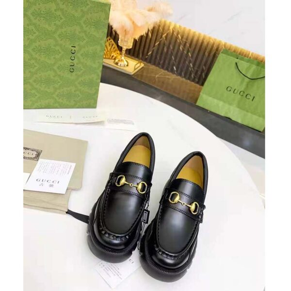 Gucci Women Loafer with Horsebit Black Leather Rubber Lug Sole 4 cm Heel (5)