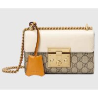 Gucci Women Padlock Small Shoulder Bag White Beige and Ebony GG Supreme Canvas