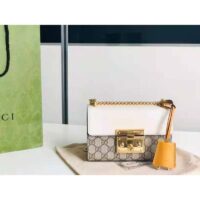 Gucci Women Padlock Small Shoulder Bag White Beige and Ebony GG Supreme Canvas