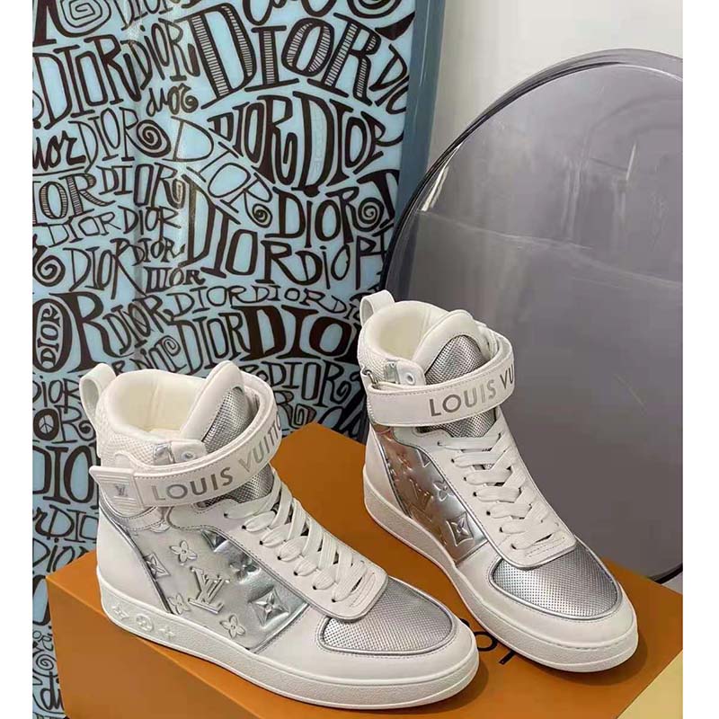 New Louis Vuitton boombox sneakers 38 silver white high top Boots Sold Out  InBox