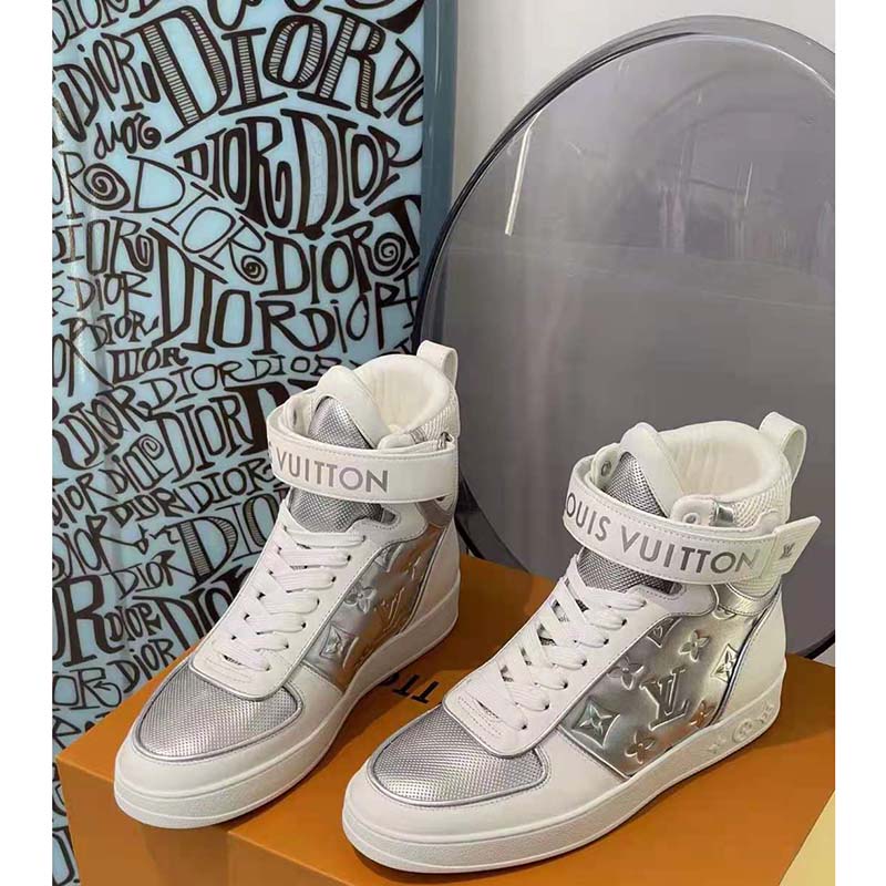 New Louis Vuitton boombox sneakers 38 silver white high top Boots Sold Out  InBox