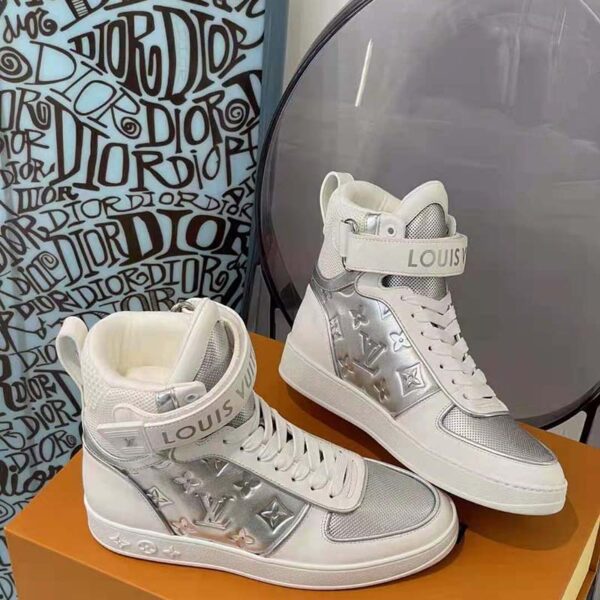 Louis Vuitton LV Unisex Boombox Sneaker Boot Silver Mix of Materials Adjustable Velcro Strap (6)
