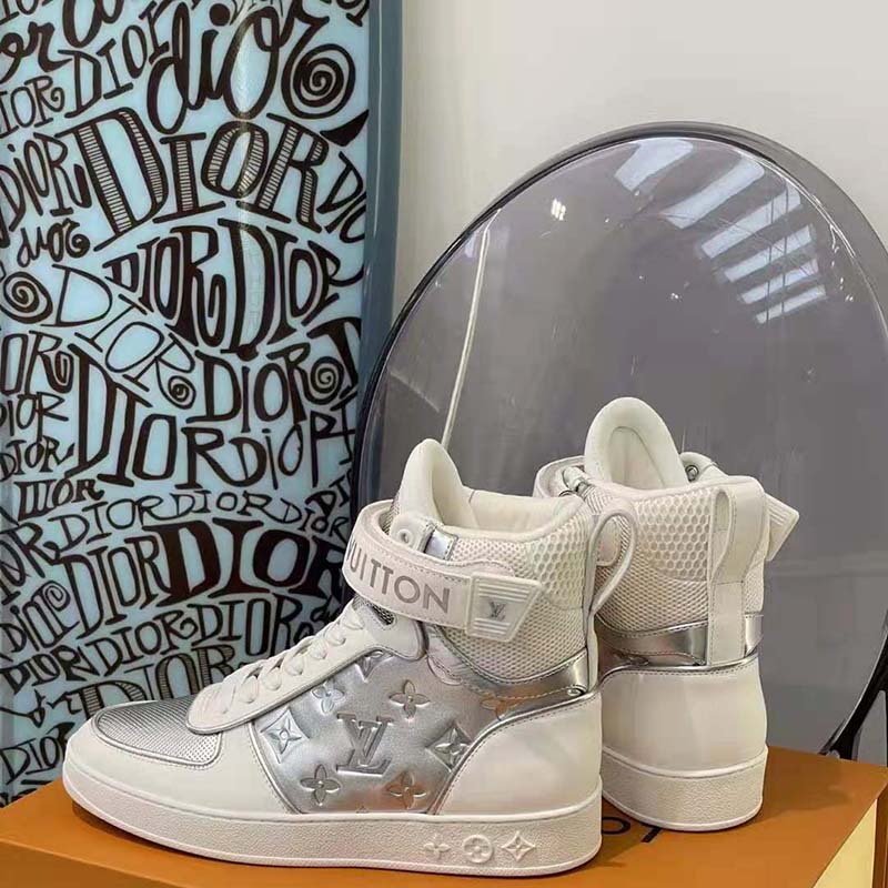 Louis Vuitton Metallic Calfskin Embossed Monogram Boombox Sneakers Silver