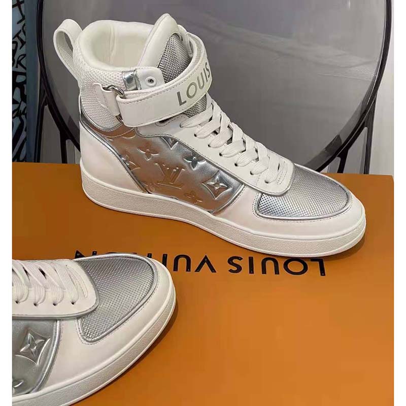 New Louis Vuitton boombox sneakers 38 silver white high top Boots Sold Out  InBox