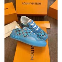 Louis Vuitton LV Unisex LV Ollie Sneaker Blue Textile and Suede Calf Leather
