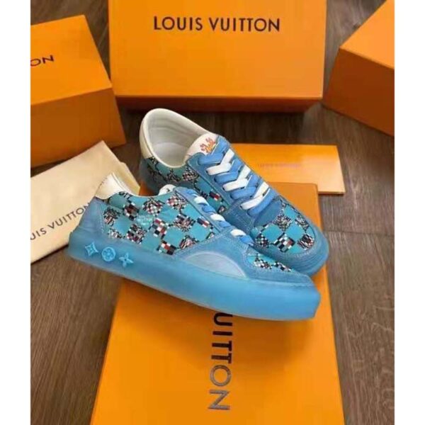Louis Vuitton LV Unisex LV Ollie Sneaker Blue Textile and Suede Calf Leather (4)