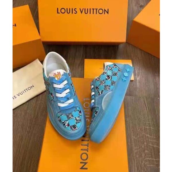 Louis Vuitton LV Unisex LV Ollie Sneaker Blue Textile and Suede Calf Leather (6)