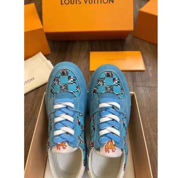 Louis Vuitton LV Unisex LV Ollie Sneaker Blue Textile and Suede Calf Leather (8)