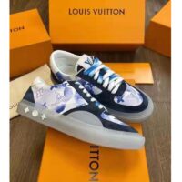 Louis Vuitton LV Unisex LV Ollie Sneaker Blue Watercolor Monogram Canvas Suede Calf Leather