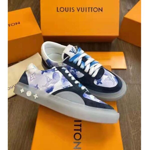 Louis Vuitton LV Unisex LV Ollie Sneaker Blue Watercolor Monogram Canvas Suede Calf Leather (3)