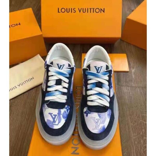 Louis Vuitton LV Unisex LV Ollie Sneaker Blue Watercolor Monogram Canvas Suede Calf Leather (4)