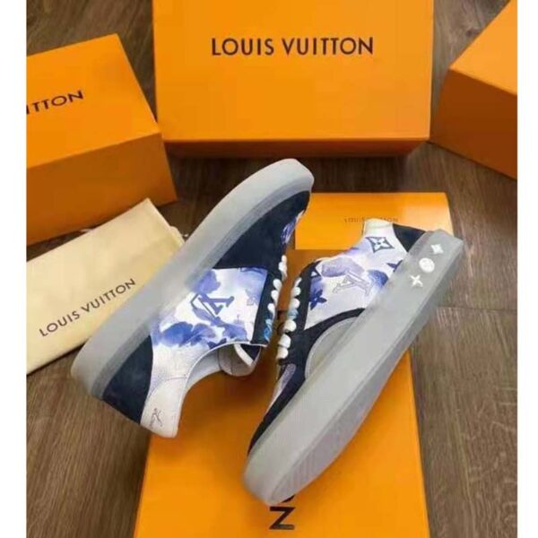 Louis Vuitton LV Unisex LV Ollie Sneaker Blue Watercolor Monogram Canvas Suede Calf Leather (5)