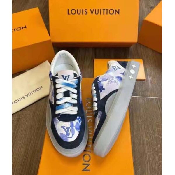Louis Vuitton LV Unisex LV Ollie Sneaker Blue Watercolor Monogram Canvas Suede Calf Leather (6)