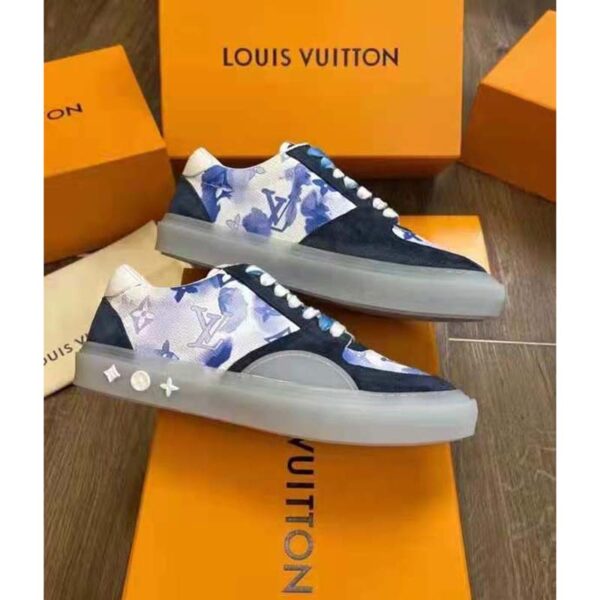 Louis Vuitton LV Unisex LV Ollie Sneaker Blue Watercolor Monogram Canvas Suede Calf Leather (7)