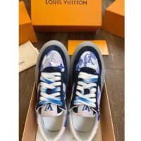 Louis Vuitton LV Unisex LV Ollie Sneaker Blue Watercolor Monogram Canvas Suede Calf Leather