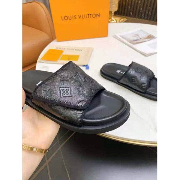 Louis Vuitton LV Unisex LV x NBA Miami Mule Black Monogram Embossed Grained Calf Leather (1)