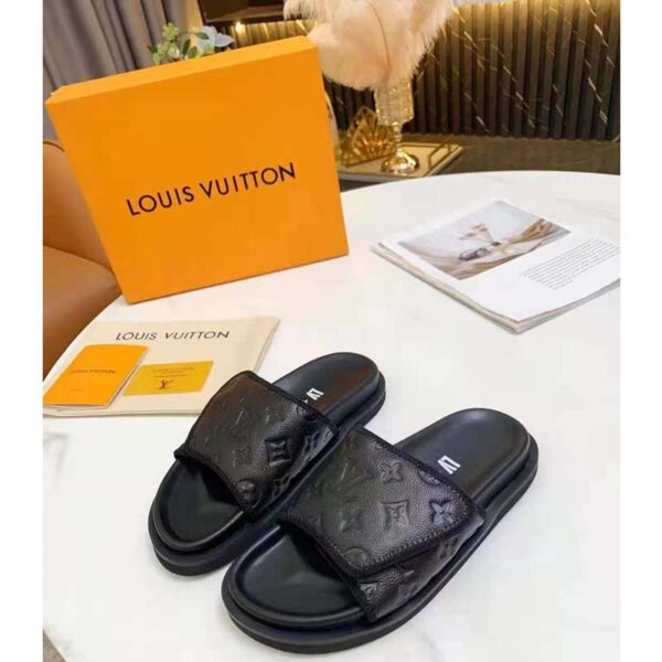 Louis Vuitton LV Unisex LV x NBA Miami Mule Black Monogram Embossed Grained Calf Leather (5)
