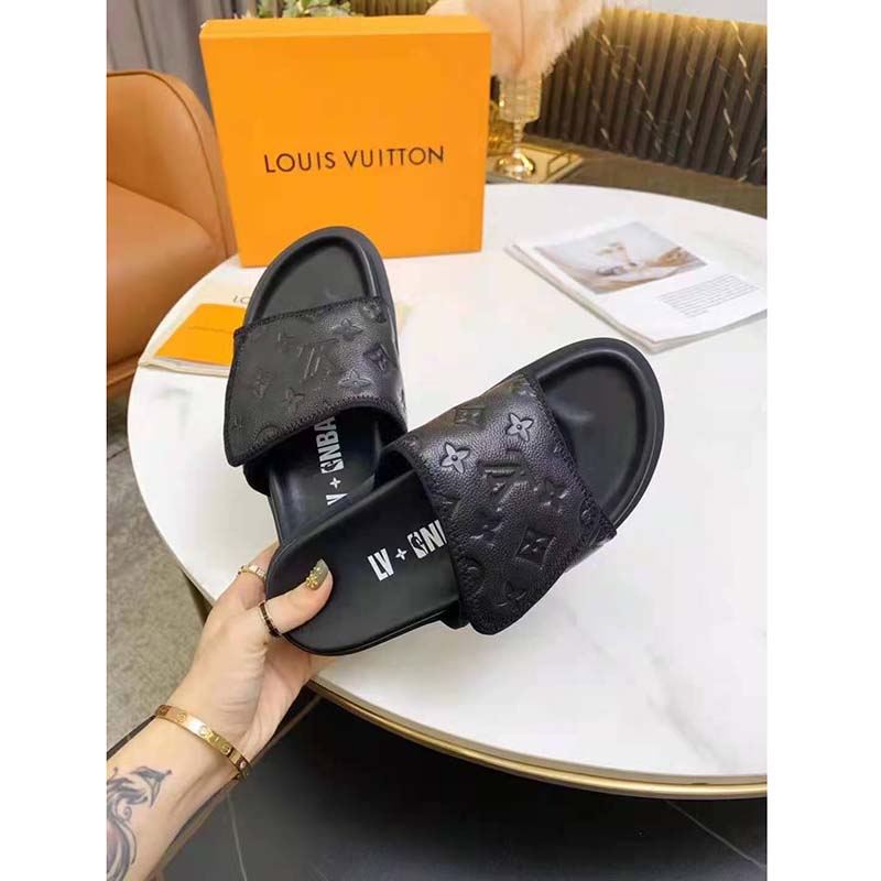 Louis Vuitton x NBA LV Monogram Leather Slides - Black Sandals, Shoes -  LVNBA20128