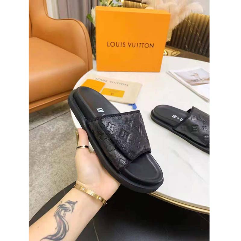 LOUIS VUITTON Monogram Mens Miami Mule 9 Black 1230690