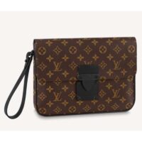 Louis Vuitton LV Unisex S Lock A4 Pouch Monogram Macassar Coated Canvas Epi Leather