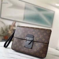 Louis Vuitton LV Unisex S Lock A4 Pouch Monogram Macassar Coated Canvas Epi Leather