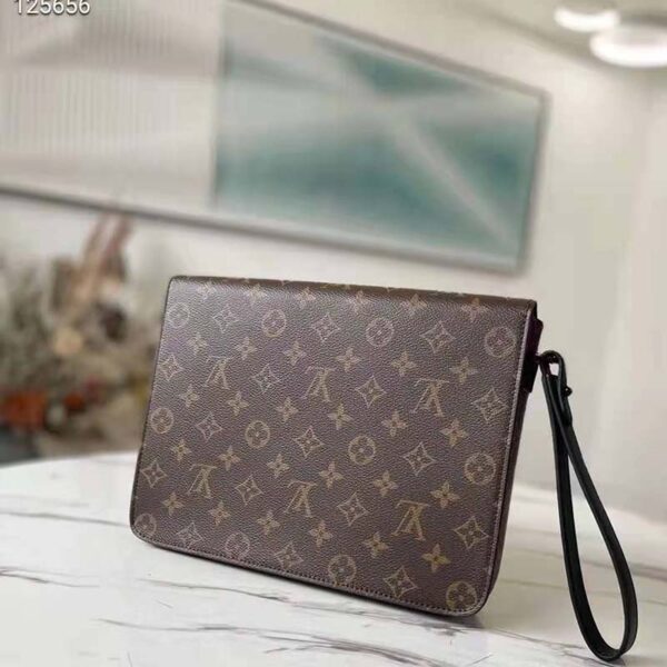 Louis Vuitton LV Unisex S Lock A4 Pouch Monogram Macassar Coated Canvas Epi Leather (4)