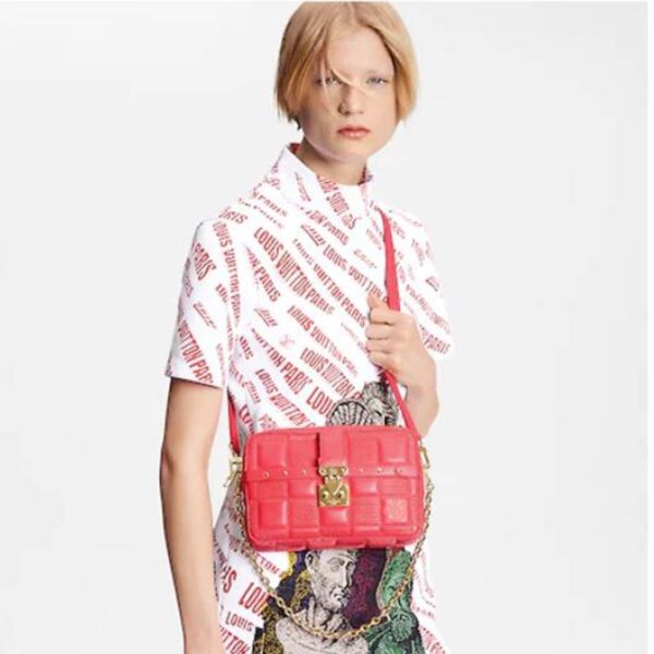 Louis Vuitton LV Unisex Troca PM Handbag Pink Damier Quilt Lambskin Calfskin (11)