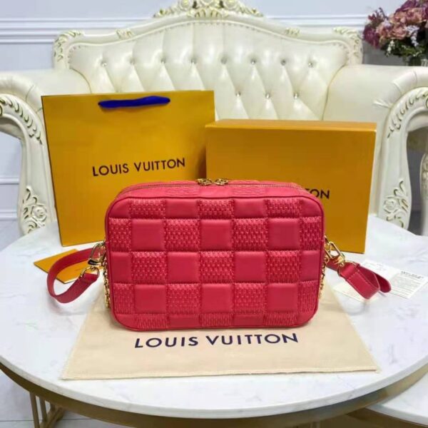 Louis Vuitton LV Unisex Troca PM Handbag Pink Damier Quilt Lambskin S-Lock Double Zip (10)