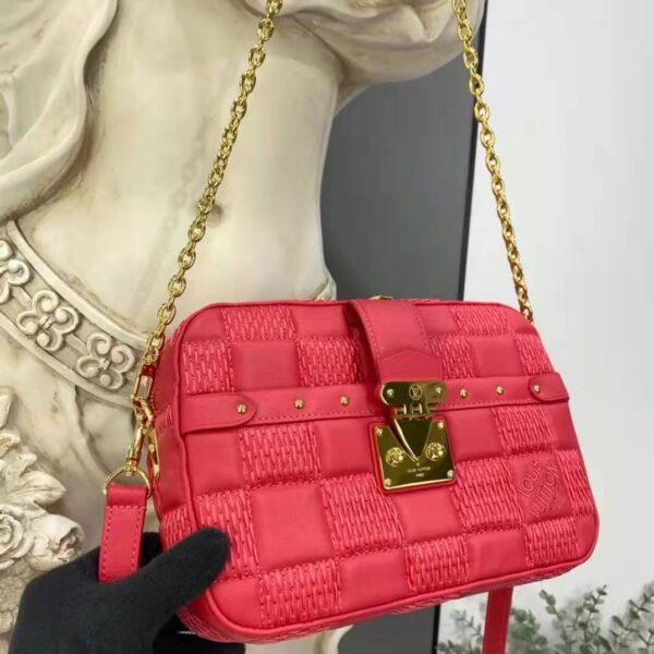 Louis Vuitton LV Unisex Troca PM Handbag Pink Damier Quilt Lambskin S-Lock Double Zip (2)