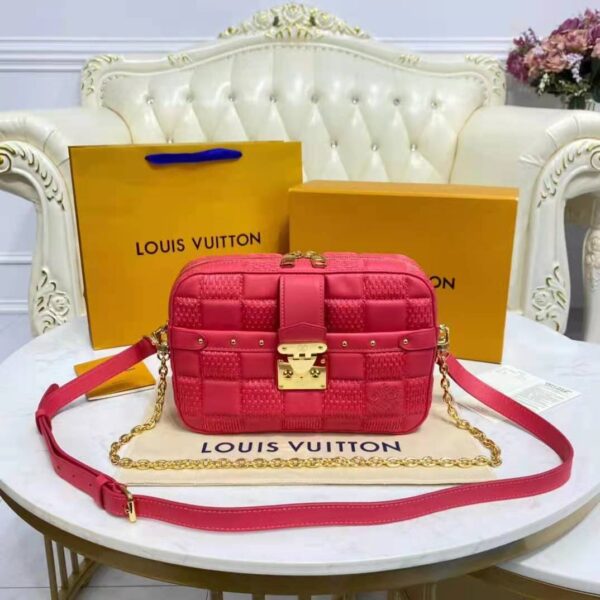 Louis Vuitton LV Unisex Troca PM Handbag Pink Damier Quilt Lambskin S-Lock Double Zip (8)