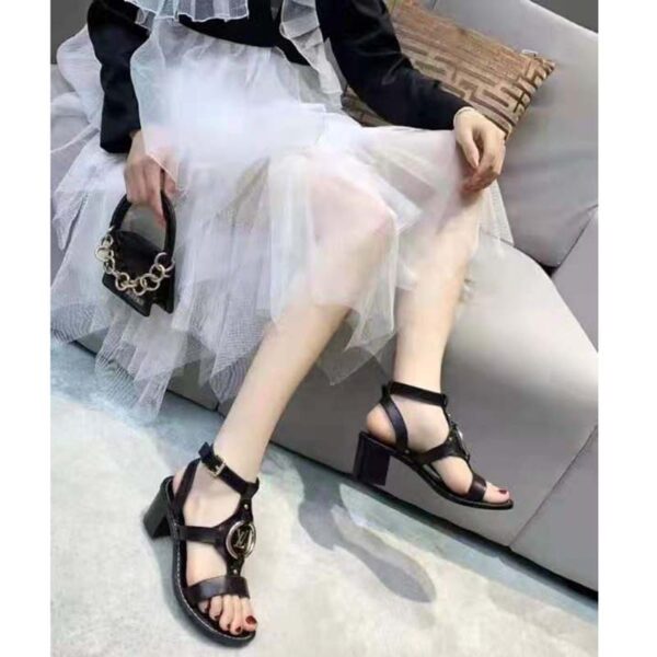 Louis Vuitton LV Women Faro Sandal Cognac Black Calf Leather 5.5 cm Heel (7)