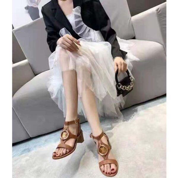 Louis Vuitton LV Women Faro Sandal Cognac Brown Calf Leather 5.5 cm Heel (4)
